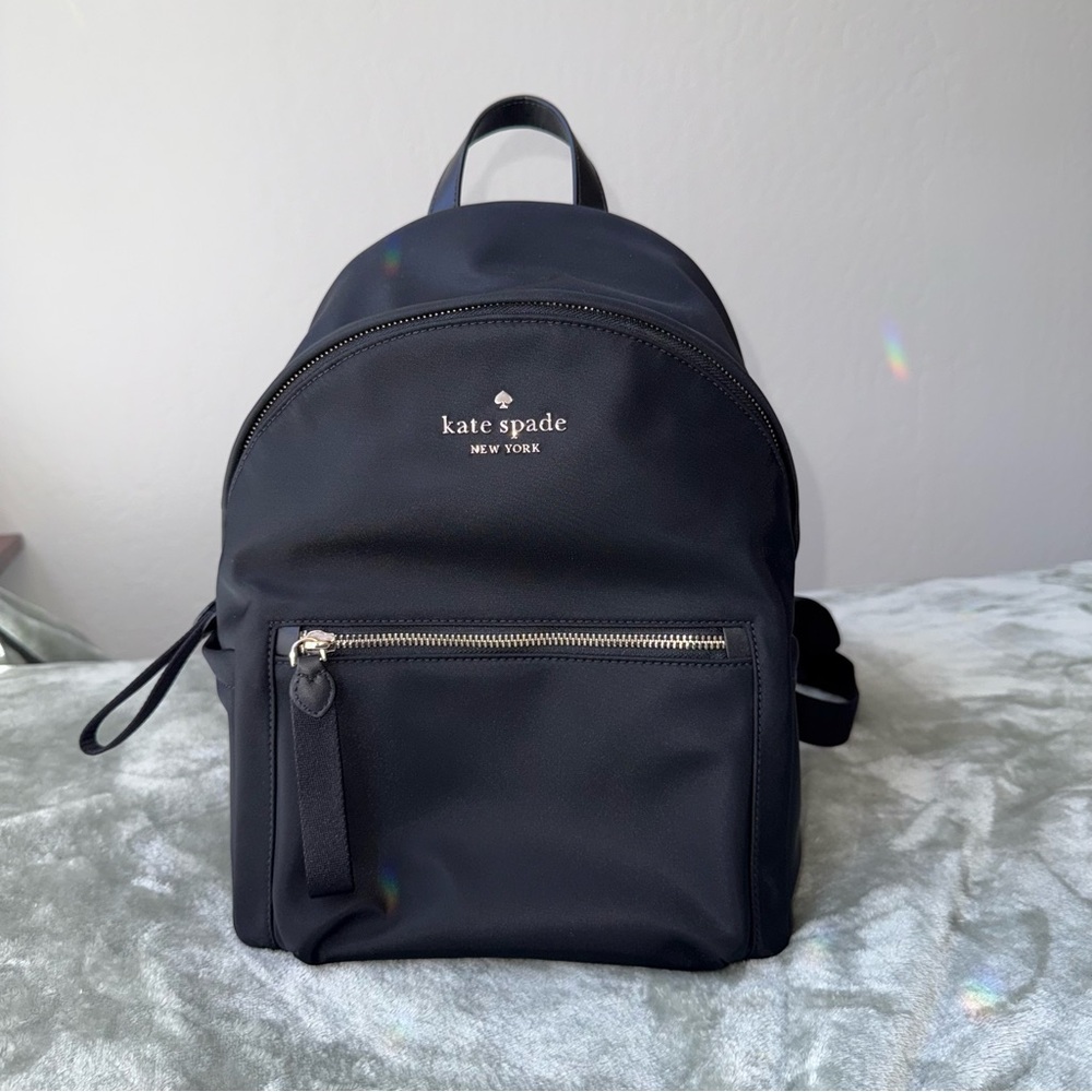 Kate ♠️ Spade New York brand new black nylon backpack with gold hardware
